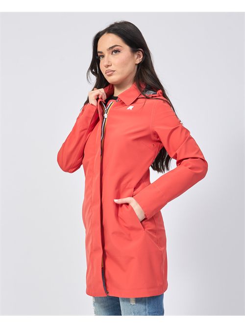 Mathy women's long jacket by K-way with hood and logo K-WAY | K7127JW-MATHY BONDED703